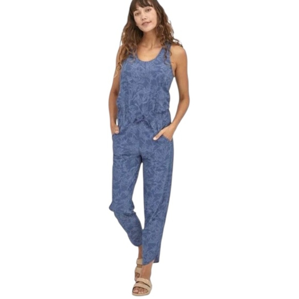 Patagonia Blue Floral-Print Tank Jumpsuit